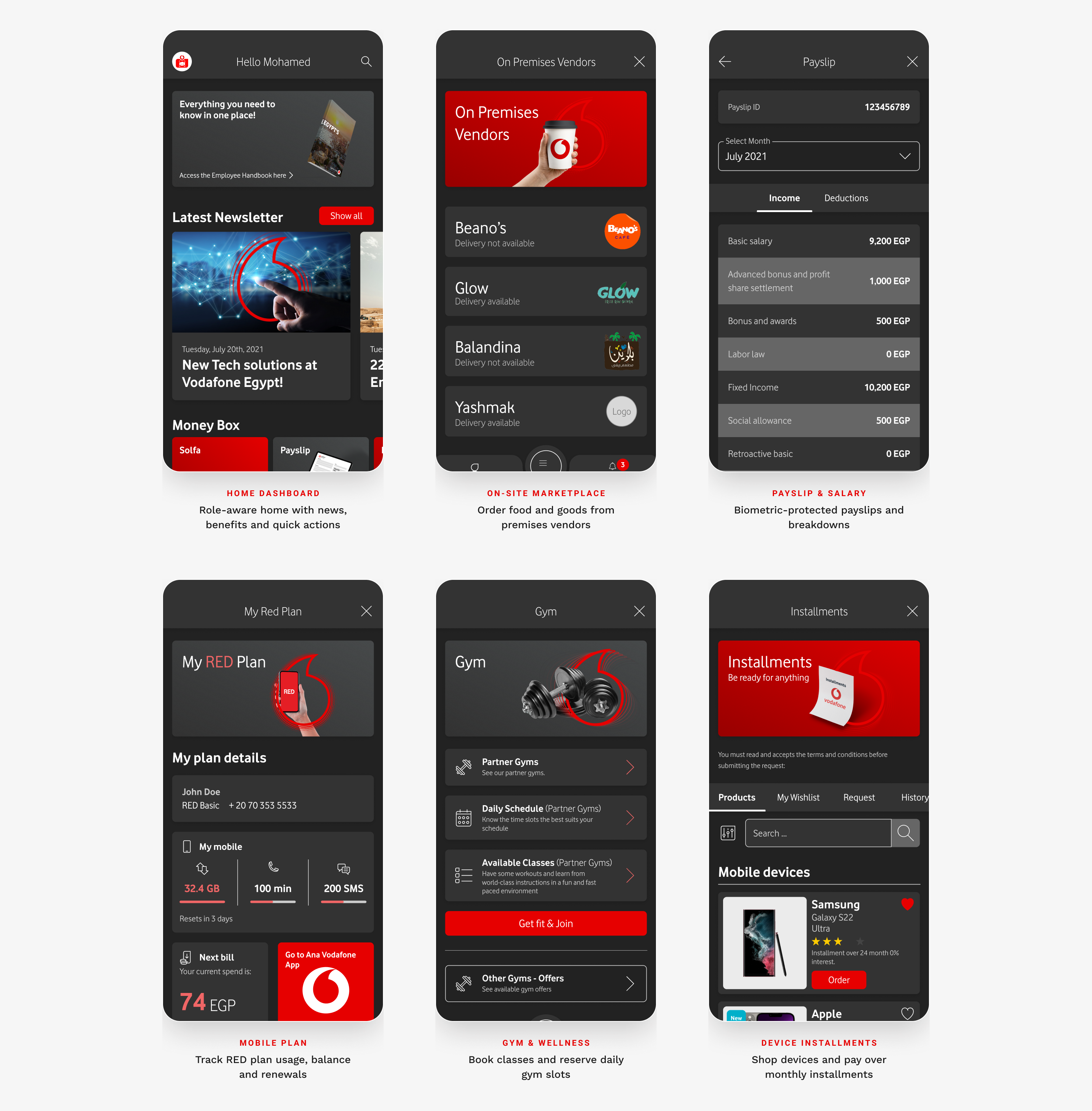 Gallery of Vodafoners app screens
