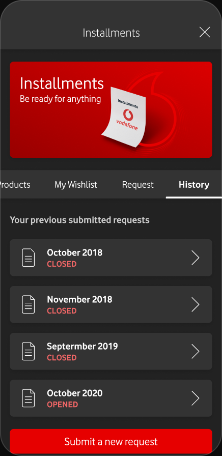 Installments — request history
